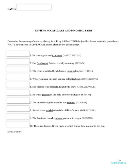 vocabulary interactive worksheets and online exercises topworksheets
