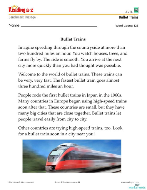 Level M: Bullet trains. Interactive worksheet | TopWorksheets