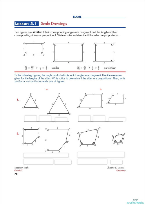 Lesson 5.1 Scale Drawings3. Interactive worksheet TopWorksheets