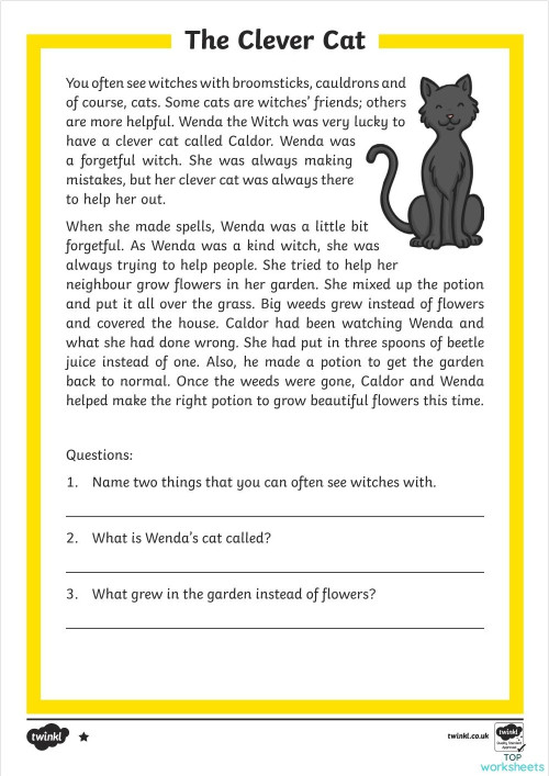 The Clever Cat - Story. Interactive worksheet | TopWorksheets