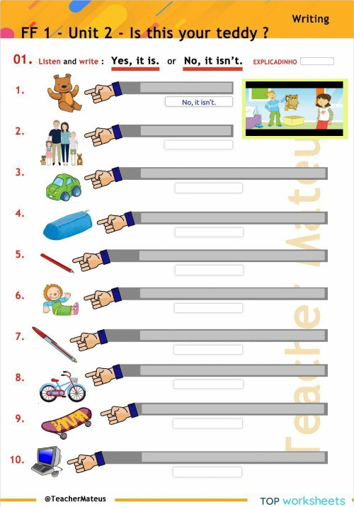 FF 1 - Unit 02 - Is this your teddy ? - Writing. Interactive worksheet ...