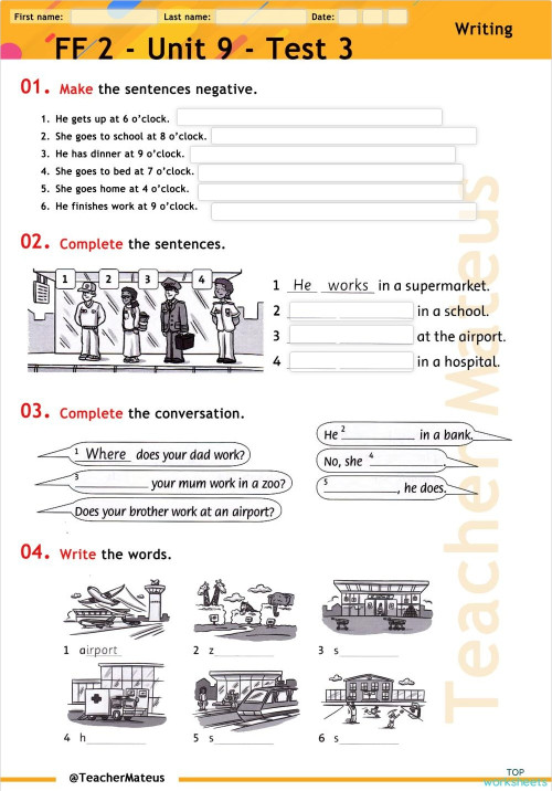 FF 2 - Unit 09 - Test 3 - Writing. Interactive worksheet | TopWorksheets
