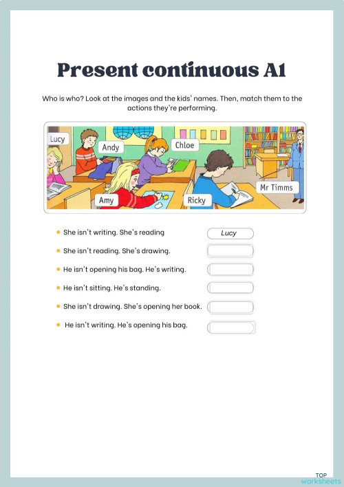 Present Continuous Tense Positive A1. Interactive worksheet | TopWorksheets