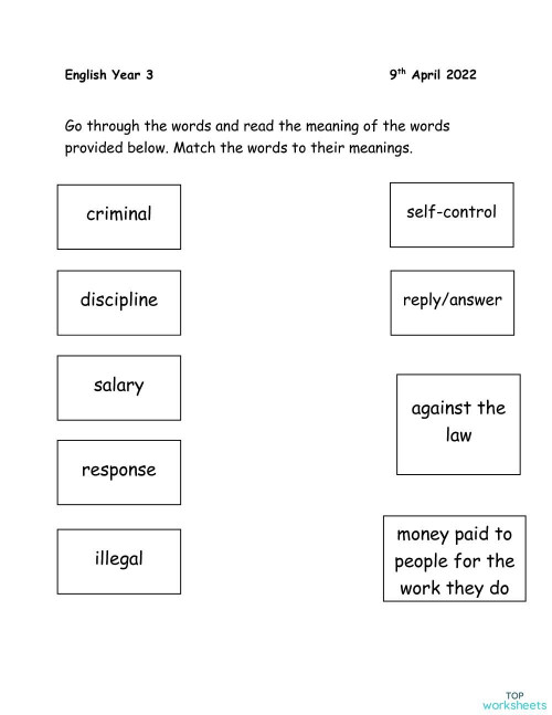 Eng Yr 3_Match the meaning of words_9-4-2022. Interactive worksheet ...