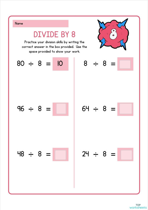 Divide by 8. Interactive worksheet TopWorksheets