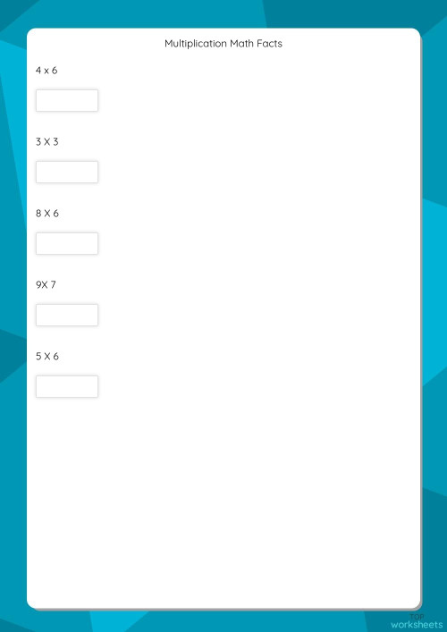 Multiplication Facts Worksheet Printable