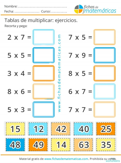 Cuadernillo tablas de multiplicar 6. Ficha interactiva TopWorksheets