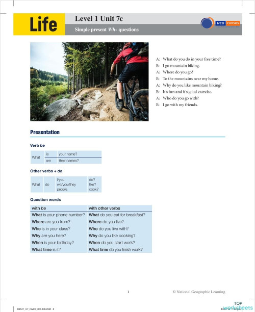 Neo Cursos Life 1 Unit 7c. Interactive worksheet | TopWorksheets
