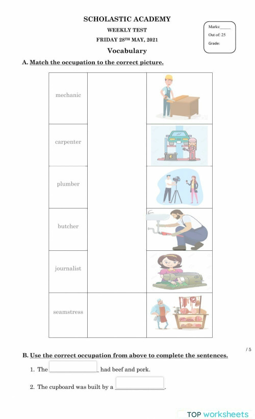 28521 Weekly Test Vocabulary. Interactive worksheet | TopWorksheets