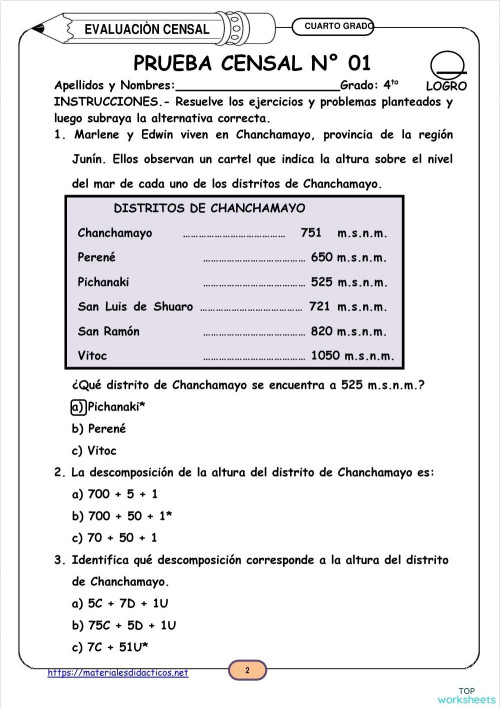 matematica 4to grado. Ficha interactiva | TopWorksheets
