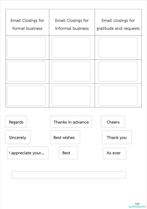 Closing email. Interactive worksheet TopWorksheets