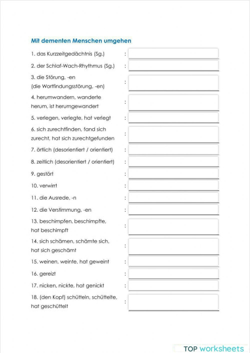 Deutsch In Der Pflege Arbeitsblätter B1 Pflege 03. Interaktives Arbeitsblatt | TopWorksheets