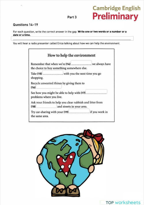 Preliminary listening b1 parts 3 4 interactive worksheet