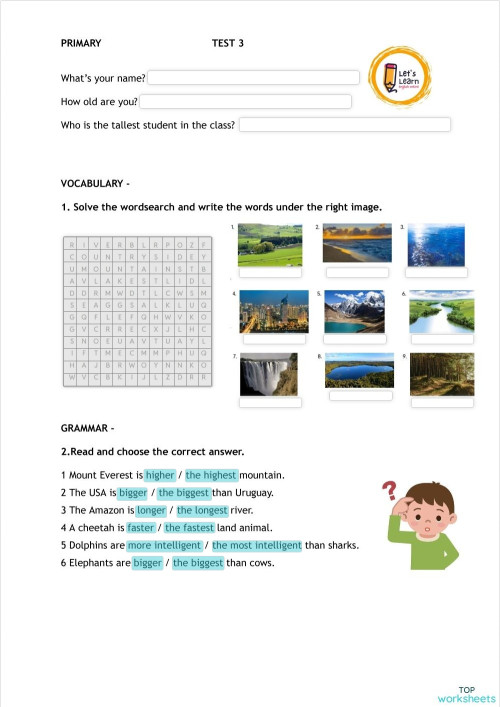 Primary- Test 3. Interactive worksheet | TopWorksheets