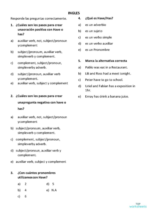 Curso Ingles. Ficha interactiva TopWorksheets