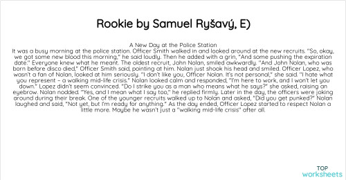 Rookie by Samuel Ryšavý, E). Interactive worksheet | TopWorksheets
