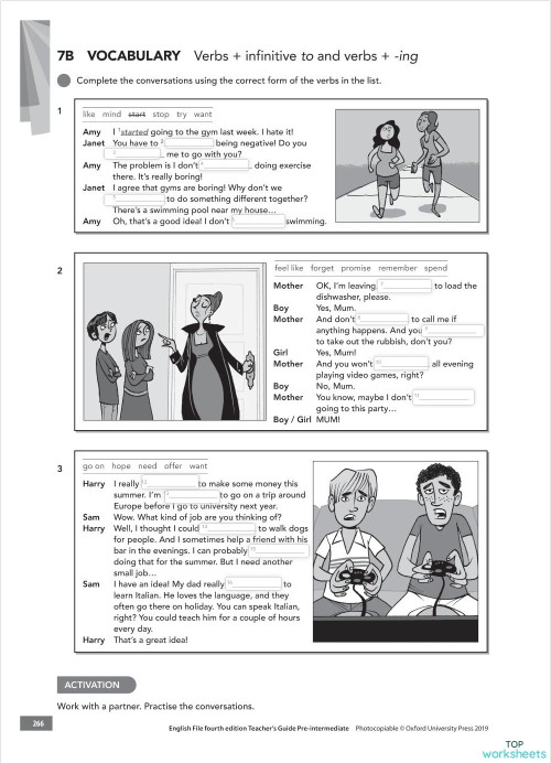 PGE 7B: Vocabulary (verb + infinitive to and verbs +-ing). Interactive ...