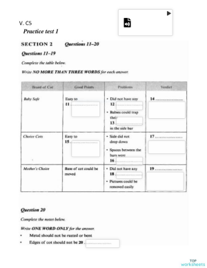 Cambridge 5 Listening Practice Test 1+2 ( Section 2 ). Bài tập tương ...