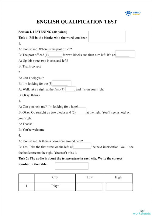 ENGLISH QUALIFICATION TEST. Bài tập tương tác | TopWorksheets
