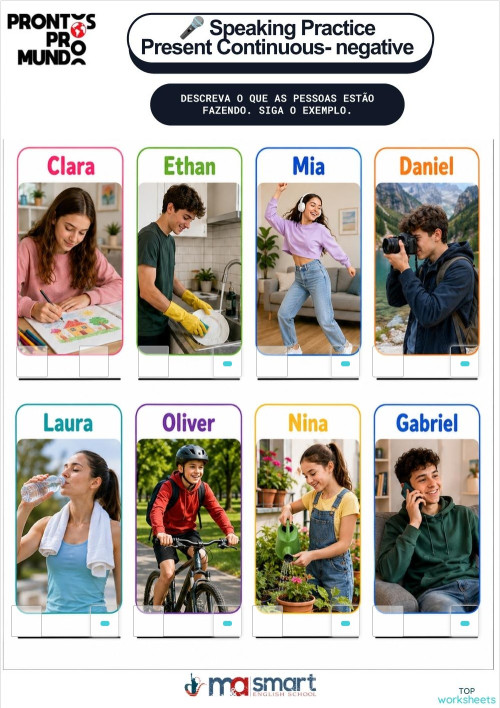 Prontos pro mundo- present continuous negative. Interactive worksheet ...