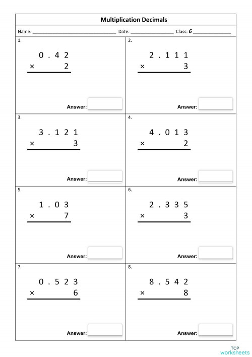 Multiplication Decimals 1. Interactive worksheet | TopWorksheets