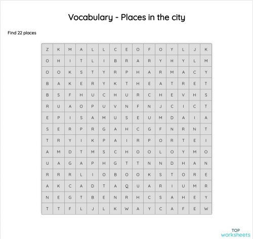 Vocabulary - Places in the city. Interactive worksheet | TopWorksheets