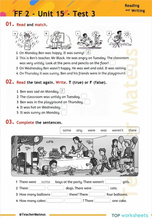 FF 2 Unit 15 Test 3 Reading and Writing. Interactive worksheet