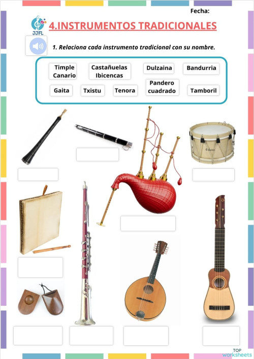 4. Instrumentos tradicionales. Ficha interactiva | TopWorksheets