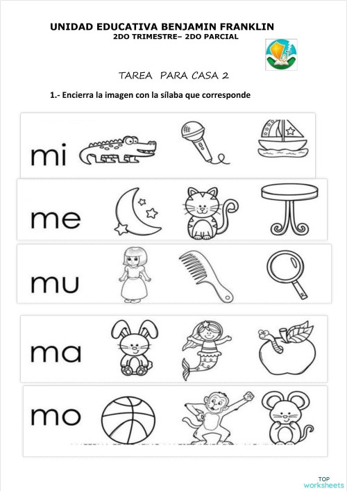 IDENTIFICA LA SÍLABA CON EL SONIDO INICIAL DE CADA IMAGEN. Ficha ...