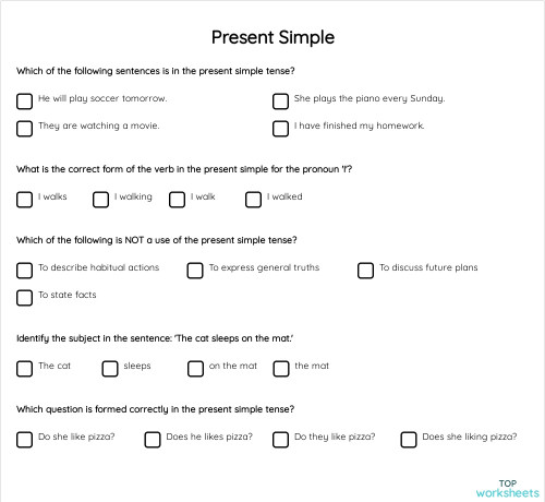 Present Simple Interactive Worksheet Topworksheets