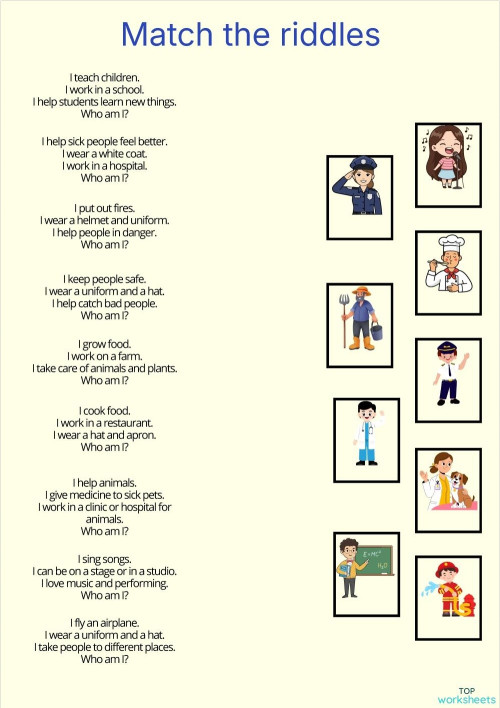 Sesión 3 - Match the riddles. Interactive worksheet | TopWorksheets