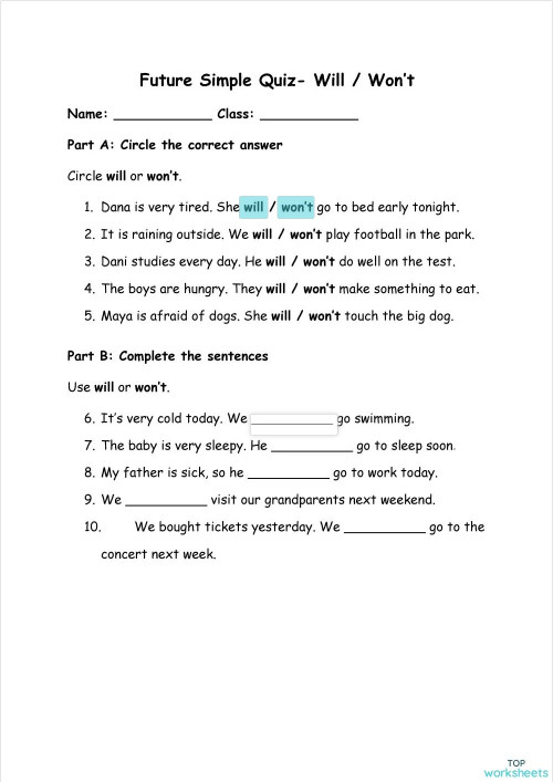 Future Simple. Interactive worksheet | TopWorksheets
