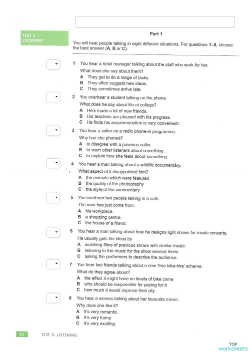 Test Fce - Listening Part 1. Interactive Worksheet | Topworksheets