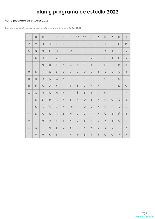 plan y programa de estudio 2022. Ficha interactiva | TopWorksheets