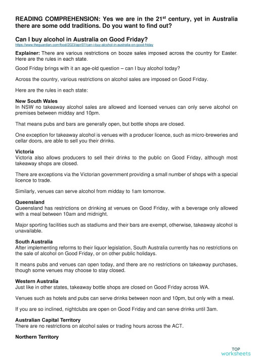 Can I Buy Alcohol In Australia On Good Friday Interactive Worksheet can-i-buy-alcohol-in-australia-on-good-friday-interactive-worksheet