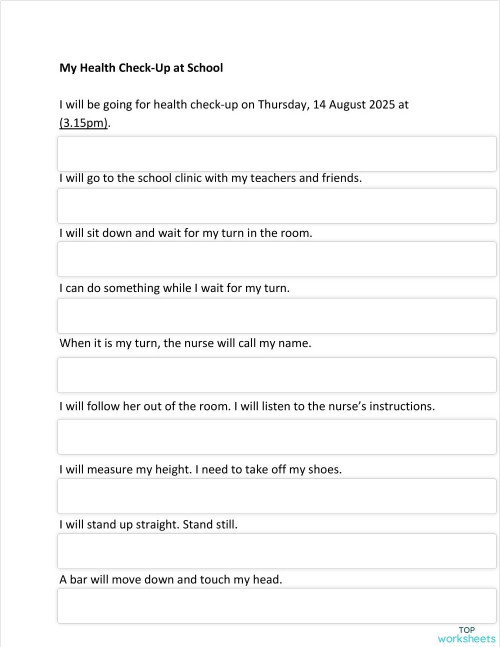 My Health Check-Up at School. Interactive worksheet | TopWorksheets
