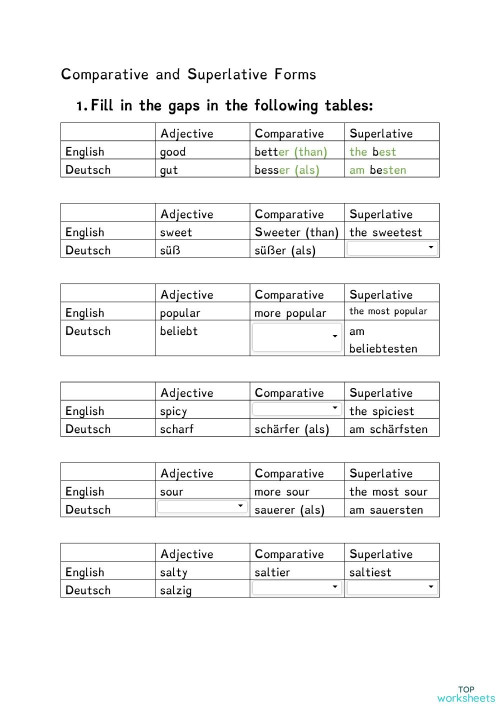 MILD Comparative and Superlative Forms. Interactive worksheet ...