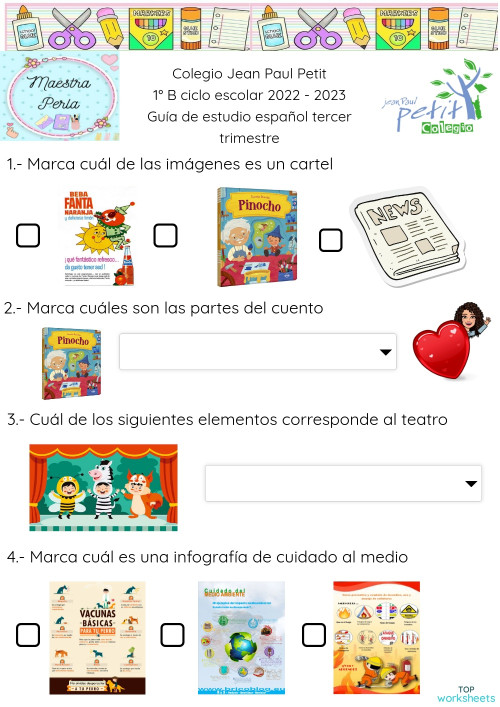 Guía estudio Español tercer trim. Ficha interactiva TopWorksheets