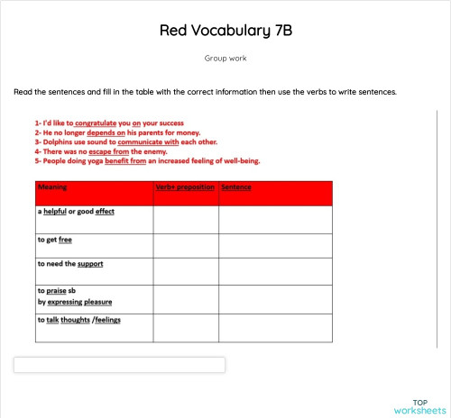 Red Vocabulary 7B. Interactive worksheet | TopWorksheets