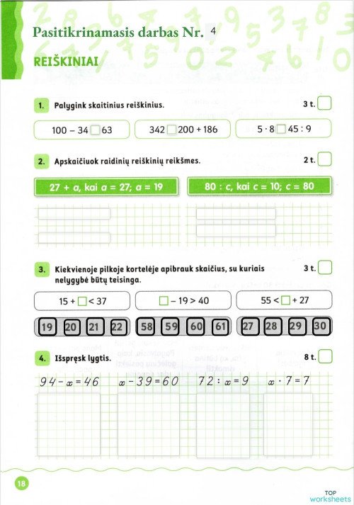 Pasitikrinamasis darbas Nr. 6 Daugyba ir dalyba iki 1000. Interactive ...