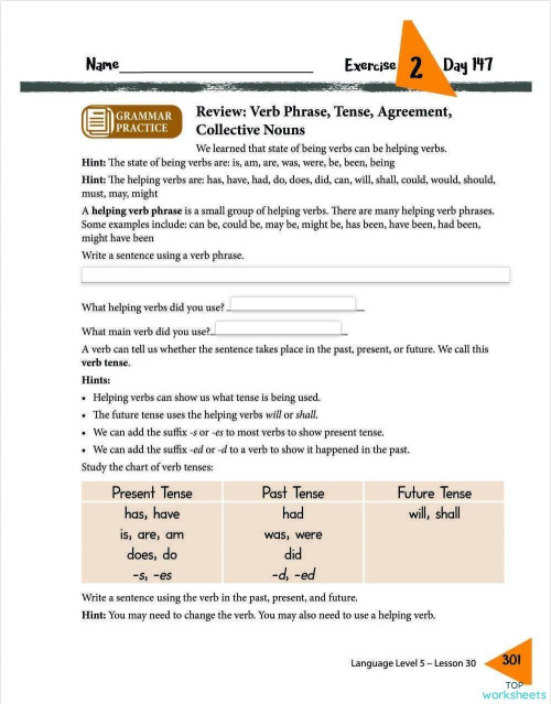 Lesson 30: Pg 301-303 Grammar Practice Ex 2. Interactive worksheet ...