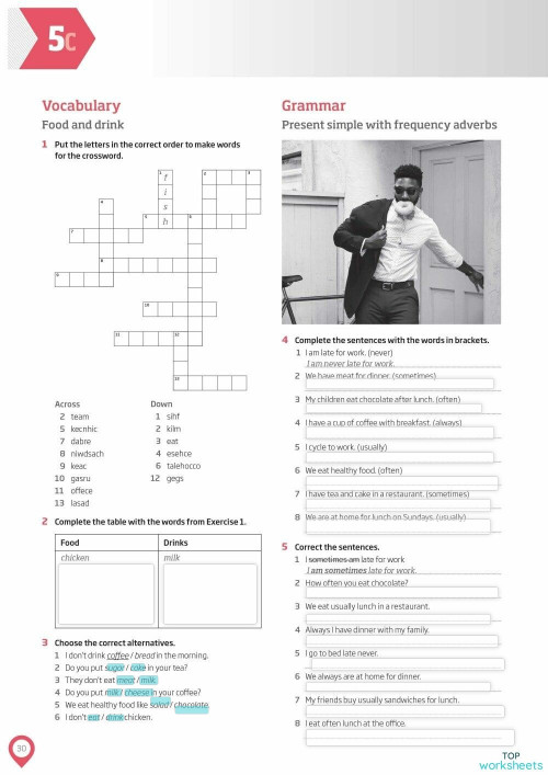 Food and drink Frequency adverbs. Interactive worksheet TopWorksheets