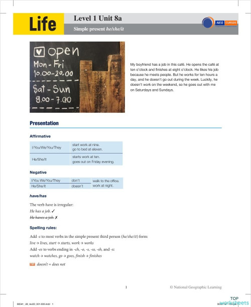 Neo Cursos Life 1 Unit 8a. Interactive worksheet | TopWorksheets