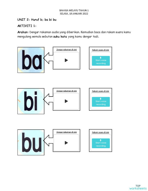 Bahasa Melayu Tahun 1 18 Januari 2022. Interactive worksheet