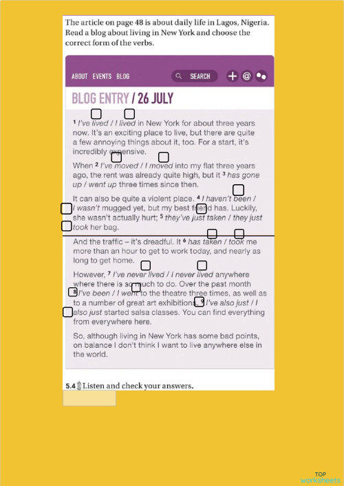 Past Simp. VS. Pres. Perfect. Interactive worksheet | TopWorksheets