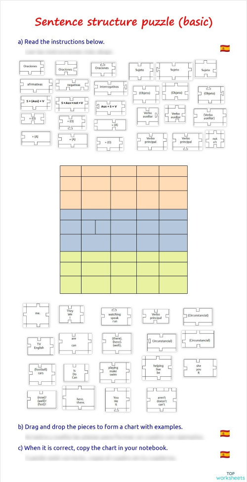 Sentence structure puzzle (basic). Interactive worksheet | TopWorksheets