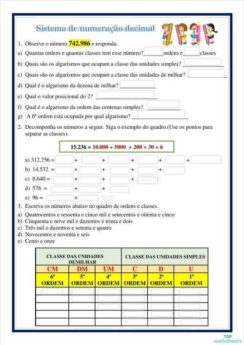 50 atividades sobre sistema de numera o decimal para o 5o ano