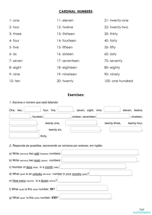 Cardinal Numbers Activities. Interactive worksheet | TopWorksheets