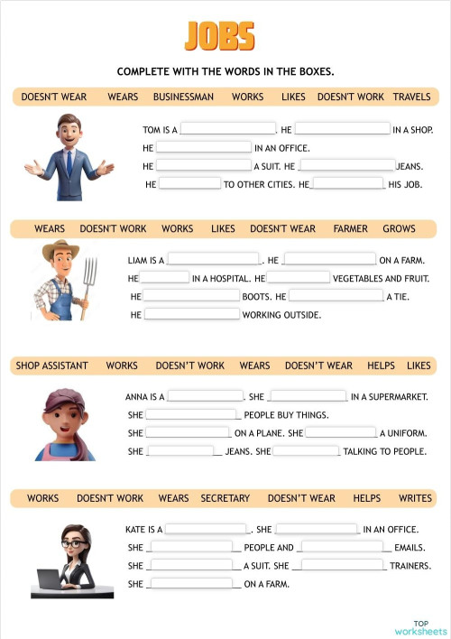 Jobs- reading. Interactive worksheet | TopWorksheets