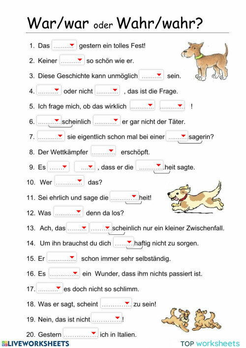Ihm oder im? Ihn oder in?. Interaktives Arbeitsblatt TopWorksheets